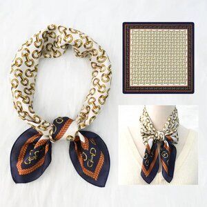 2/$30 Chain Print Square Silky Scarf Blue White Head Neck Tie Bag Decor Bandana